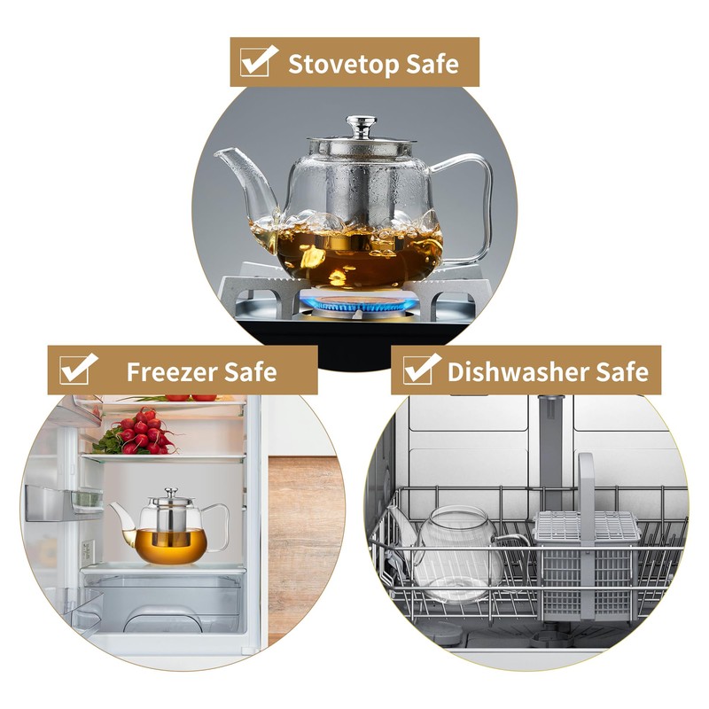 Glass Tea Pot with Infuser and Lid, Heat Resistance Borosilicate