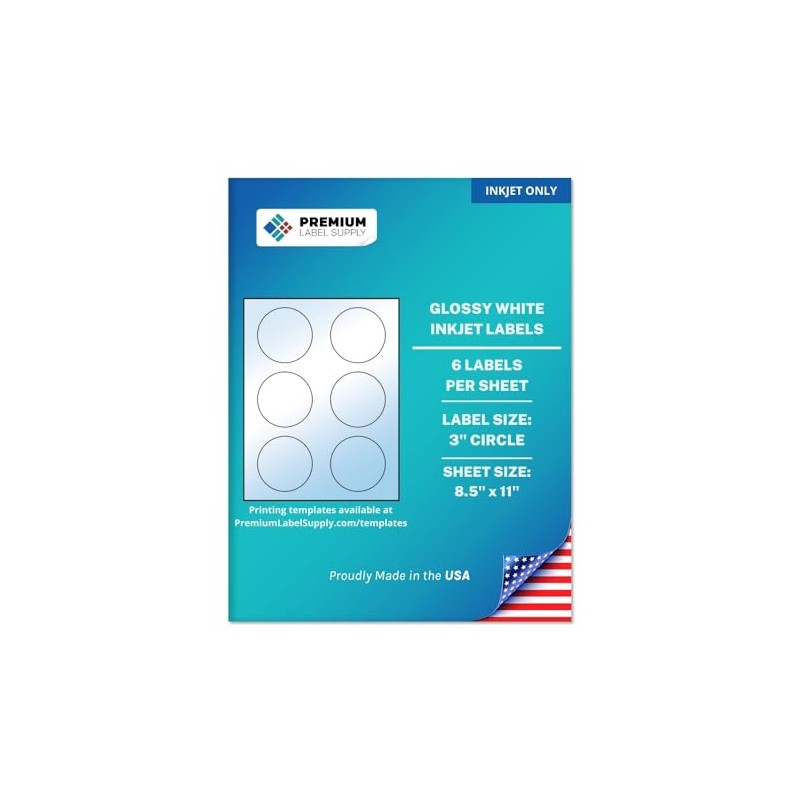 Premium Label Supply Glossy White Sticker Round Labels – 3"