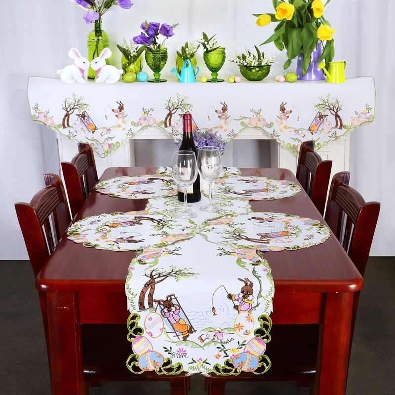 Simhomsen Embroidered Easter Bunny Table Runner (14 × 34 Inches)