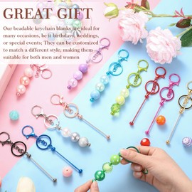 Tondiamo 12 Pcs Beadable Keychains Bars Bulk Blank Beaded Metal Keychain for Craft DIY Gift (Fresh)