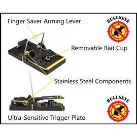 Bullseye - 12 Pack - Mouse Traps - Indoor/Outdoor, Reusable, Easy Setup, Powerful Stainless Steel Spring, Tough ABS Body. Finger Saver Design. Set Trap Without Getting Snapped