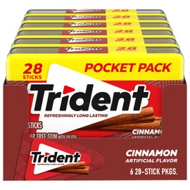 Trident Cinnamon Sugar Free Chewing Gum, 6 Pocket Packs of 28 Pieces (168 Total Pieces)