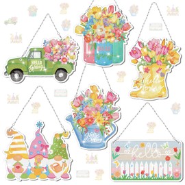 Chitidr 6 Pcs Spring Diamond Painting Hanging Sign Set Gnome Diamond Art Kits DIY Crystal Paint Arts and Crafts Set 5d DIY Spring Ornaments Kits for Spring Wall Door Window Decor