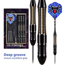 Professional Darts Set 26g,3 Pack Steel Tip Darts Set With Aluminum Shafts(+3 More Spare Shafts) and 2 Style Flights+Rubber O-Rings and Darts Case-Black