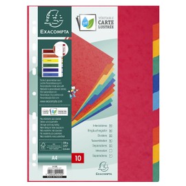 Exacompta - Ref 1410E - Nature Future Dividers - Suitable for A4 Documents, Pre-Punched, 225gsm Genuine Pressboard, 10-Part Dividers, FSC-Certified - Multi-Coloured