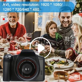 Acuvar Digital Camera, 16 Megapixel Photo Camera Mini Digital SLR Camera, CMOS Sensor 2.4“ TFT LCD Compact Camera, 16X Digital Zoom Video Camera for Children Adults Beginners Black