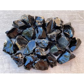 GAF TREASURES 5 LB Lot Raw Black Obsidian Crystals, Natural Black Obsidian Stone, Natural Rough Black Obsidian Crystals, Black Obsidian Rough, Black Obsidian Healing Crystals (Black Obsidian)