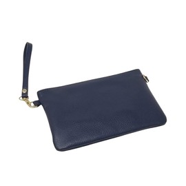 Mauro Pelletteria Women's Genuine Leather Clutch Bag - Handbag & Shoulder Bag - 100% Made in Italy - Removable Shoulder Strap & Handg, blue