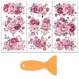 OLYCRAFT 3pcs/Set Pink Purple Flower Rub on Transfers for Furniture and Crafts 15x30cm Peony Decals Transfer Stickers Rub on Decal with 1pc Scraper for Furniture Home Decoration