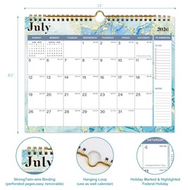 Vibrant Focus 2025-2026 Wall Calendar - 18 Monthly Wall Calendar, July 2025 - December 2026,8.5" x 11", Calendar 2026 with Twin-Wire Binding, Hanging Hook, Blocks and Julian Dates (Calendar Blue)