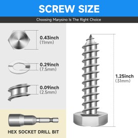 (20-Set) 1/4 x 1-1/4" Lag Screws, Stainless Steel Heavy Duty Hex Head Lag Bolts for Wood, ASME B18.2.1 Commercial/Industrial Grade Mounting Screws Bolts Kit by Marysino