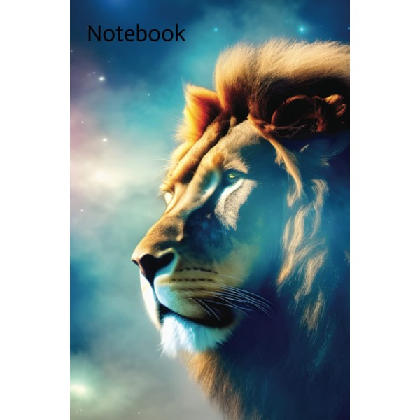 Notebook: Lions head with stars and space in the background: