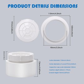 4" PVC Sewer Cleanout Cap with Plug, PVC DWV Flush Sewer Cleanout Adapter for Drainage Piping System, Outdoor Garden, RV & More, Durable Pipe Fitting