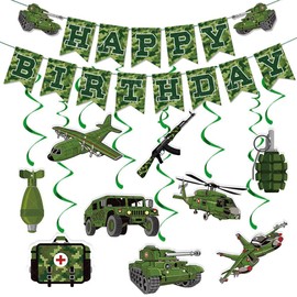 Army Birthday Party Decorations Camouflage Party Decoration Include Camo Happy Birthday Banner and Military Theme Hanging Swirls Decor for Boys Girls Birthday Party Supplies