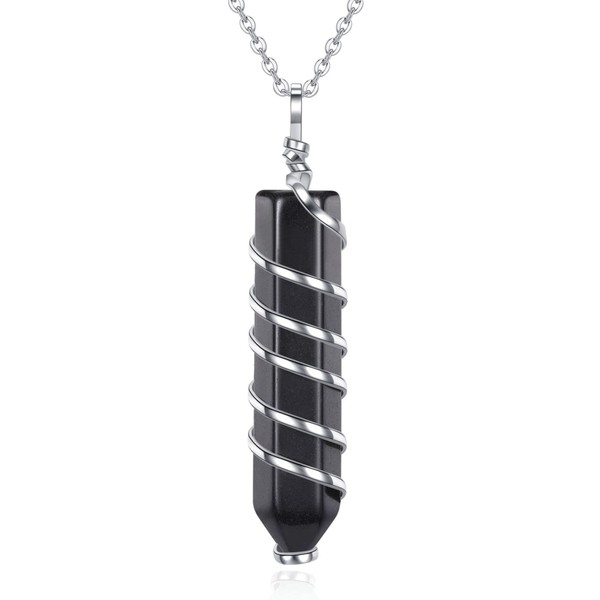 Top Plaza Black Obsidian Healing Crystal Stones Necklace Natural Hexagonal Stone Pendant Necklaces Wire Wrapped Pointed Reiki Quartz Gemstone Jewelry for Women Mother’s Day Gifts