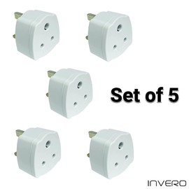 Invero Pack of 5 - India to UK Travel Holiday Visitor Adapter Plug - Round 3-Pin Plug to UK Socket Converter Adaptor with 5A Fuse - White