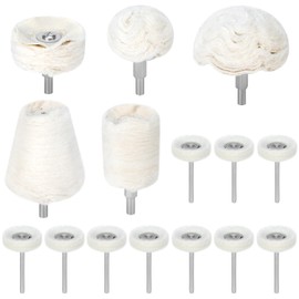 QWORK® 15-Piece Polishing Wheel Set, Polishing Cone with Handle, Wool Felt Polishing Disc, for Aluminium, Stainless Steel and Chrome