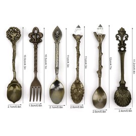 Juego de 6 uds de cucharaditas, innovador Vintage Retro, cucharas de aleación de zinc, juego de tenedor, pastel de azúcar, helado, cubiertos(Bronce verde (mango de tenedor de amor))