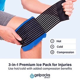 Gelpacks Direct Gel Packs Direct - Multipurpose Reusable 3-in-1 Hot & Cold Ice Pack with Strap for Shoulder, Elbow, Knee, Ankle. & More. Treats Sports Injuries, Chronic Pain, Joint Stiffness, Swelling, Pain & More.