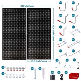 Pegboard Kit with Accessories,Includes 2 Pack 16" X 36" Steel Pegboard and 180 PCS Varied Pegboard Accessories,can be used for Tool Storage and Garage Organization. (Red Box)