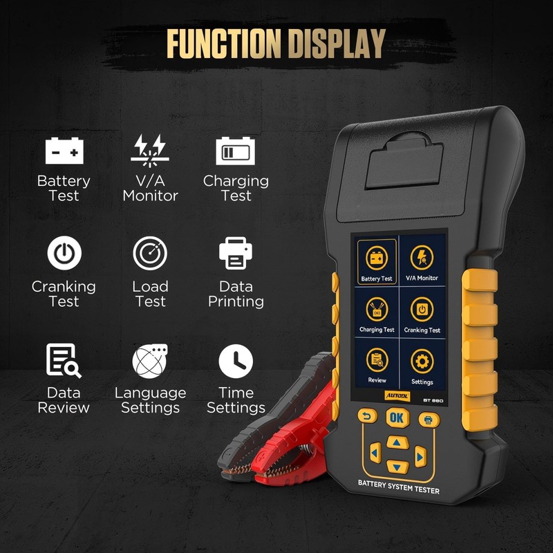 AUTOOL Car Battery Tester 12V 24V Automotive Battery Load Tester