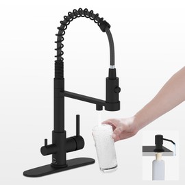 Casavilla Kitchen Faucet with Soap Dispenser, Black Kitchen Faucet with Sprayer, 3 in 1 Water Filter Purifier Faucets for Kitchen Sinks, Brass Drinking Water RO Faucet, Camper Farmhouse RV Sink Faucet