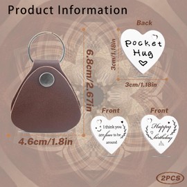 Biunnru Pocket Keychain Inspirational Double Sided Keyring Leather Token Distance Embrace Motivational Gift for Men Women, Silver, 2.67*1.8in