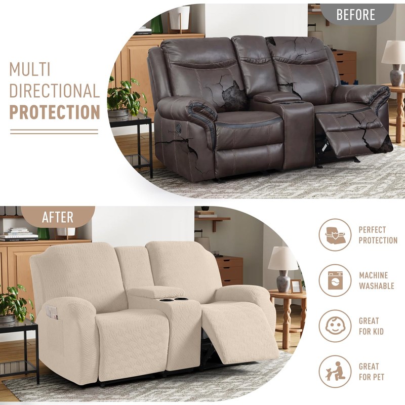KinCam Loveseat Recliner Covers with Middle Console Slipcover, Recliner Sofa