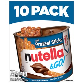 Nutella & Go! Hazelnut Spread with Pretzel Sticks, On-the-Go Snack Cups, 10 Packs, 19 oz