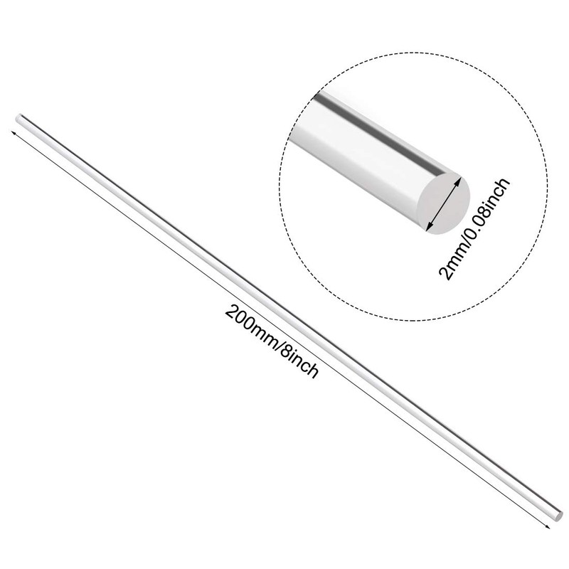 sourcing map Acrylic Round Rod,2mm Diameter 8 inch Length,Clear,Solid Plastic