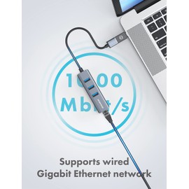 GRAUGEAR | 3 Ports USB 3.0 HUB + Gigabit Ethernet LAN RJ45 | USB-C | USB-A | Aluminium Housing | USB Type-C Adapter | USB LAN Adapter | G-HUB31L-A, Grey