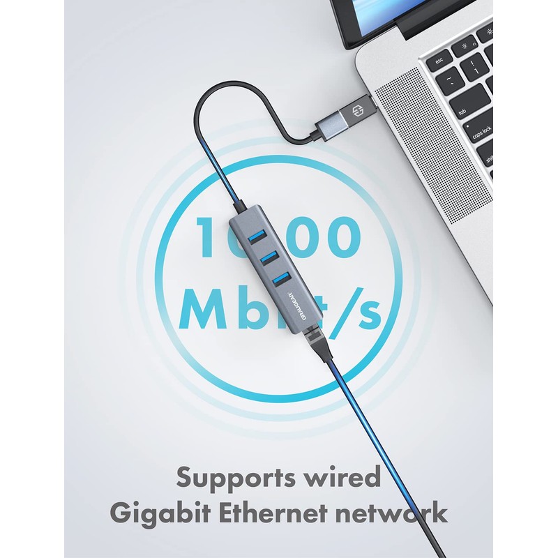 GRAUGEAR | 3 Ports USB 3.0 HUB + Gigabit Ethernet