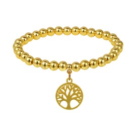 MILAKOO Gold Bead Bracelets for Women 4/6 mm Steel Stretch Ball Bracelet Gold Friendship Bracelet with Shell Beads Pendant, Alloy Steel, No gemstone