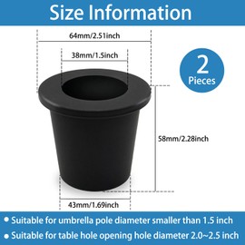 GHAMYEE 2 Piece Patio Table Umbrella Hole Ring Patio Cone Wedge Plug Umbrella Stabilizer Sleeve for 2 to 2.5 Inch Patio Table Hole and 1.5 Inch Pole Adapter (Black)