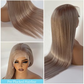 13x6 Ash Blonde HD Lace Front Wigs Human Hair for Women, 24 Inch Long Straight Colored Ash Blonde Glueless Human Hair Wigs Lace Frontal Pre Plucked Blonde Lace Front Wig Human Hair 180% Density