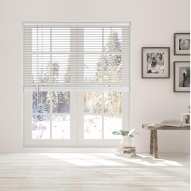 Calyx Interiors Cordless White 1” Light Filtering Mini Blinds 28.5” W x 73” H Window Blinds for Home, Vinyl Horizontal Blinds for Indoor Windows