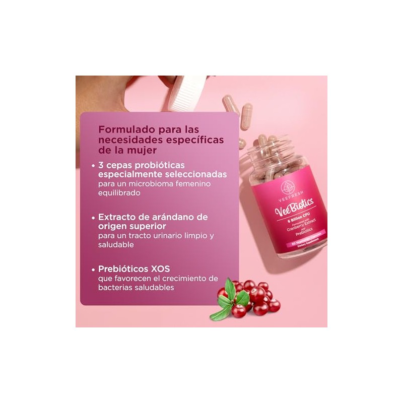 VeeFresh VeeBiotics, probioticos mujer con extracto de arándano para equilibrio