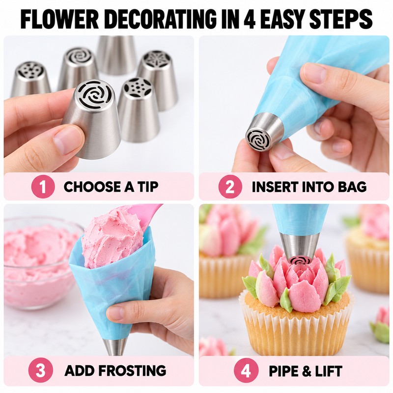 Russian Piping Tips for Cake Decorating – 9-Piece Flower Nozzle