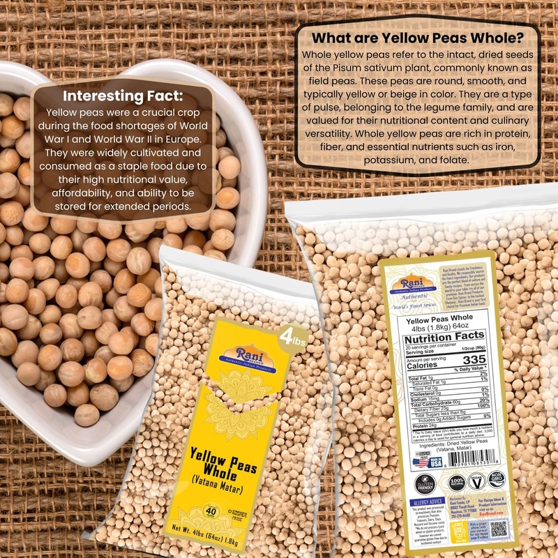 Rani Yellow Peas Whole, Dried (Vatana, Matar) 64oz (4lbs) 1.81kg