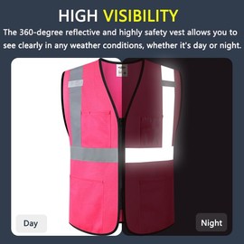 JKSafety Safety Vest for Men Women Hi Vis Construction Vest with Pockets High Visibility Meet ANSI Standard Pink Color (BX310-Pink M) 1 Piece