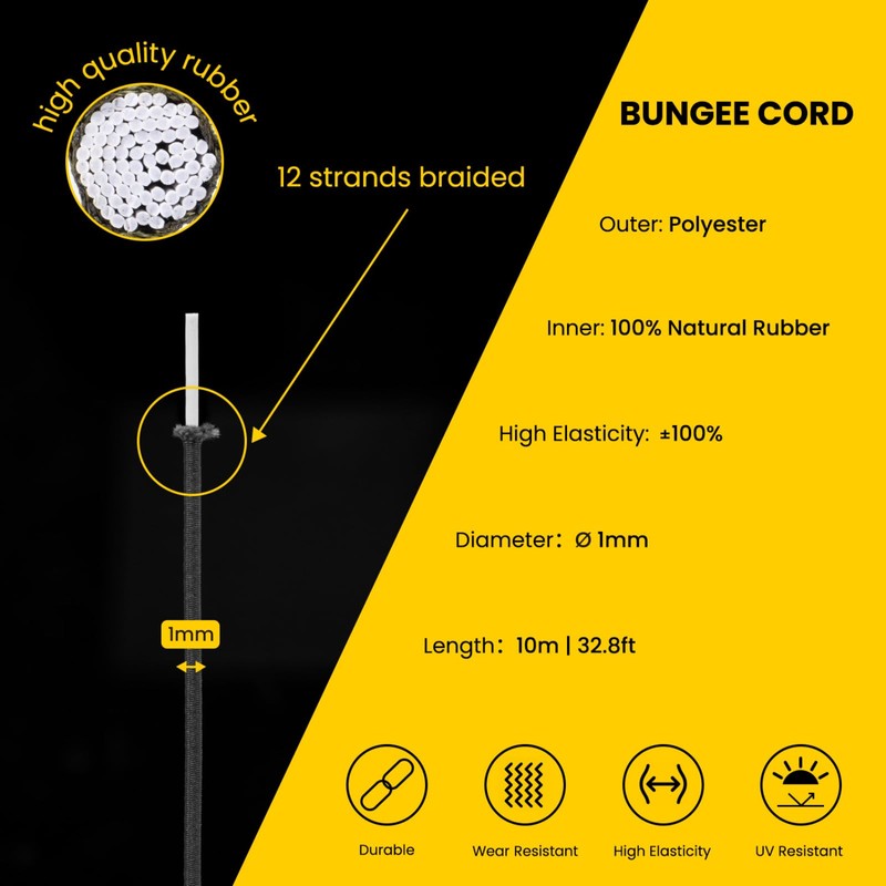 Brotree Elastic Cord Bungee Cord 1mm x 10m Elastic Rope