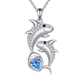 YONFQE Shark Necklace S925 Sterling Silver Marine Animals Pendant Ocean Jewelry Gifts for Women Men