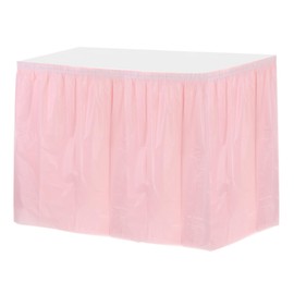 QUARKZMAN 1 Pack Light Pink Plastic Table Skirts, 29 Inches x 14 Feet Table Skirts for Rectangular Tables, Disposable Tablecloths for Birthday and Wedding Parties
