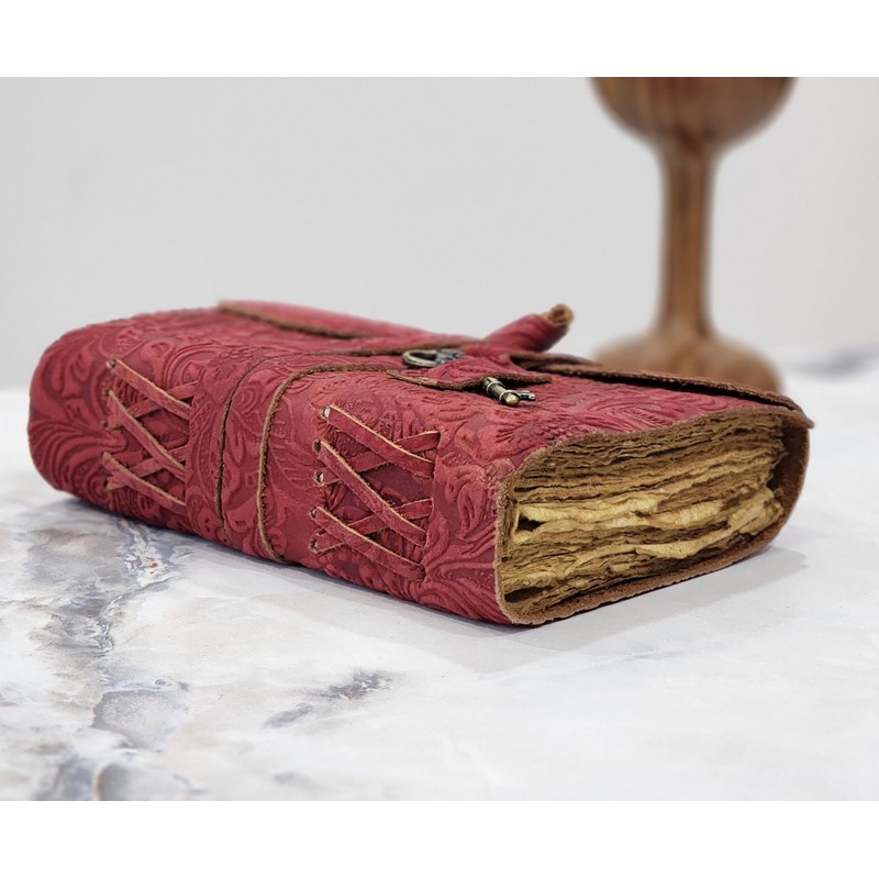 Embossed Leather Journal with Antique Key Vintage Pages Handmade Journal