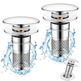 Pack of 2 Stainless Steel Pop Up Drain Strainer Drain Plug, Sink Plug, Bathroom Sink Plug, Metal Drain Plug, Universal, Sink Plug, Drain Plug for Bathroom, Sink and Kitchen (34-40 mm)