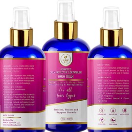 Advanced Daily Protective & Detangling Hair Milk | Nourishing Organic Leave-In Conditioning| Heat Protectant| Repair and Renew Dry and damaged hair. Reduce Breakage and Support Hair Growth. 8 oz