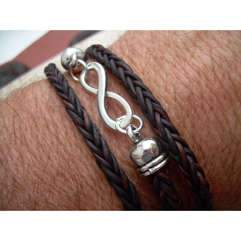 His and Hers Set of Braided Leather Infinity Couples Wrap
