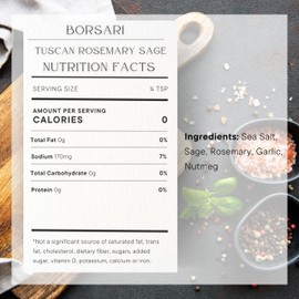 Borsari New Tuscan Rosemary Sage Seasoned Salt Blend - Gourmet Seasonings With Herbs and Spices - All Natural Seasoning for Cooking (Tuscan Rosemary Sage 3.2oz (Pack of 1))