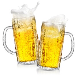 Cambareign Beer Mug Set of 2, 16.5oz Glass Beer Mugs for Freezer, Clear Large Beer Steins with Handle, Gifts for Men