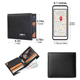 Trackable Anti-Lost Bluetooth Electronic Wallet Intelligent Finder with Position Locator (Via Phone GPS) Bifold Cowhide Leather Credit Card Purse